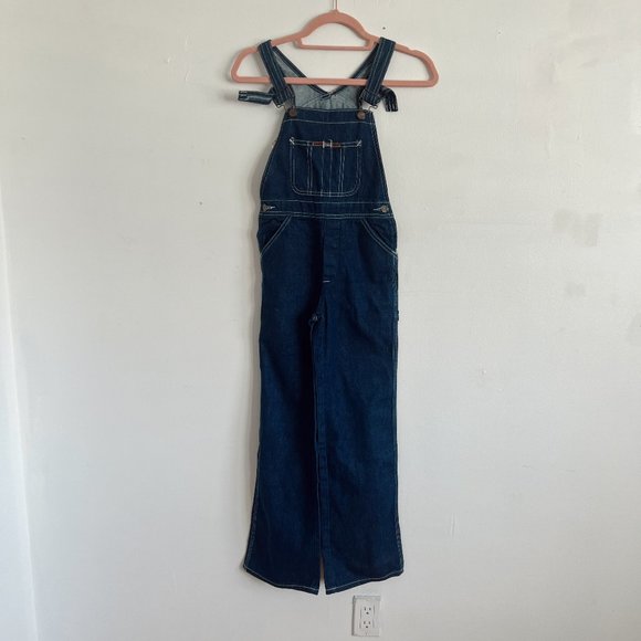 1970's Vintage Dark Wash Denim Overalls | Vintage 70s Clothing - Picture 1 of 5